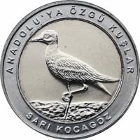 (2019) Монета Турция 2019 год 1 куруш "Авдотка" Внешнее кольцо белое Биметалл  UNC